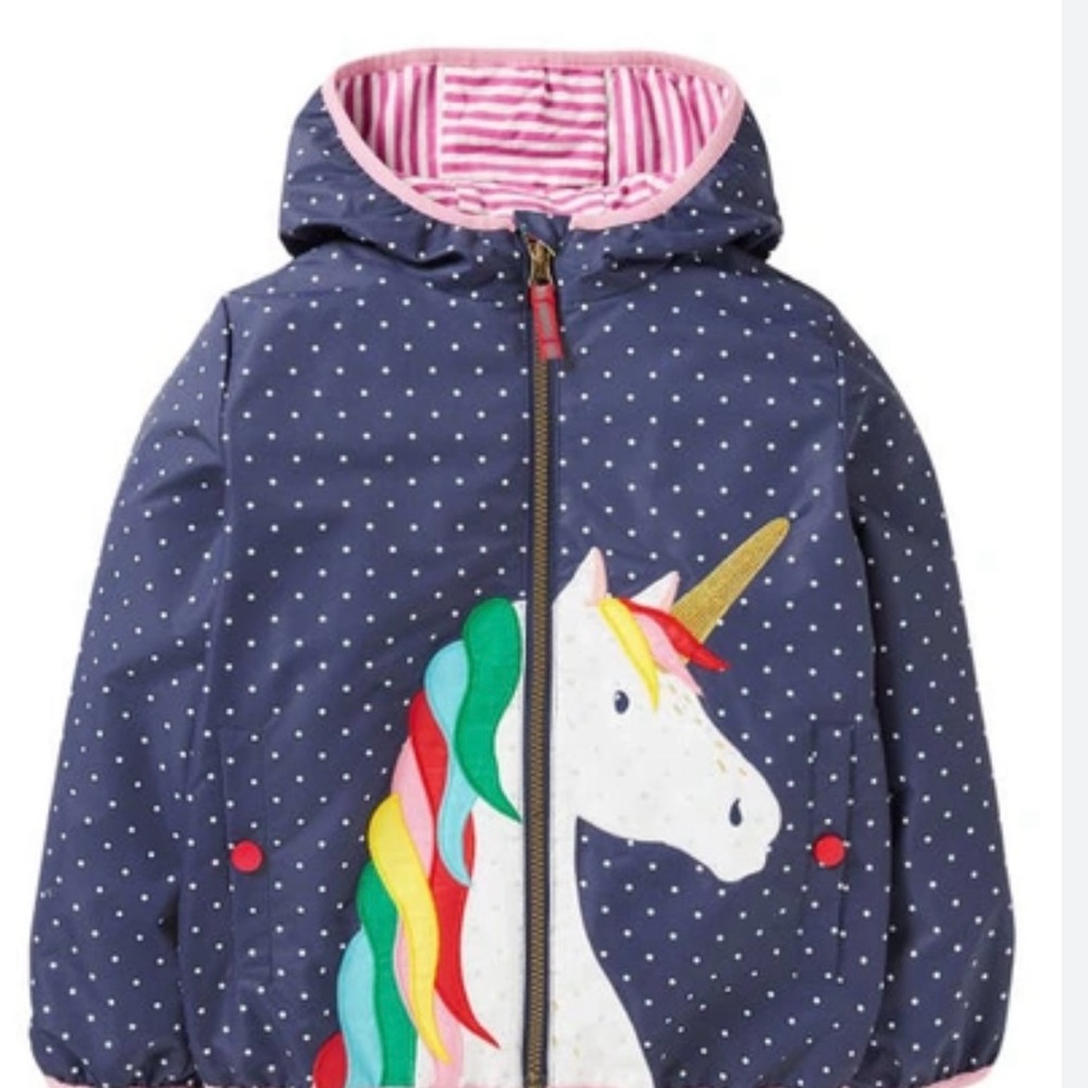 Mini Boden Raincoat 3Y-4Y.  Polka Dot Unicorn Jacket